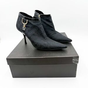 Gucci GG Canvas Pointed Toe Ankle Boots Heels Size 8